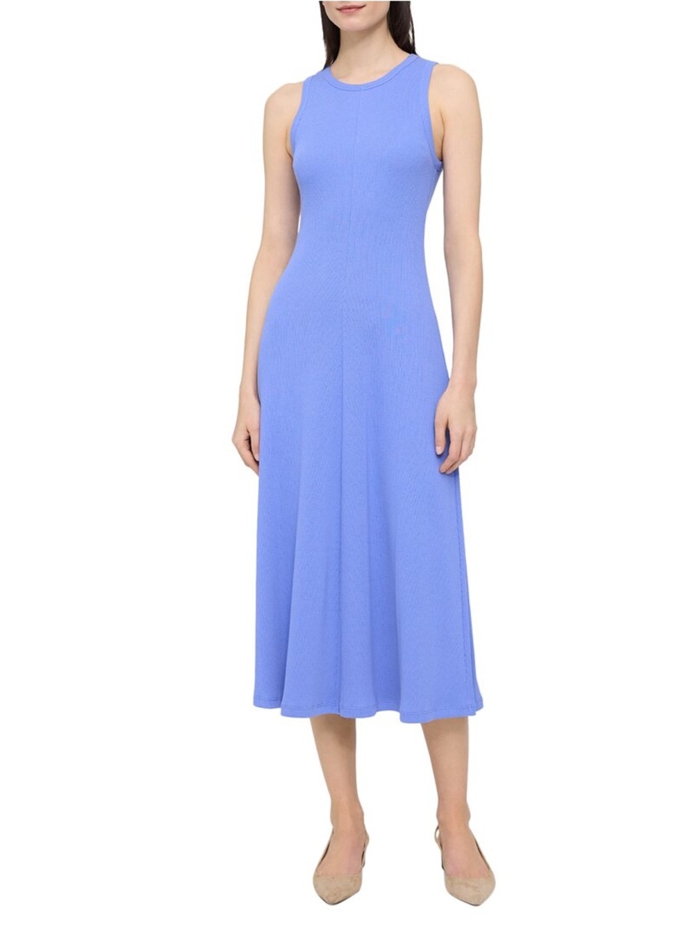 NWT Theory Compact Rib Racer Midi Dress Wedgewood Blue Medium M Sleeveless $285